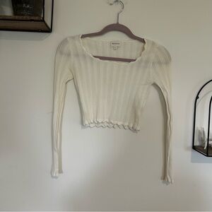 Find Me Now Cream Eyelet Semi Sheer Long Sleeve Scalloped Cropped Shirt Small